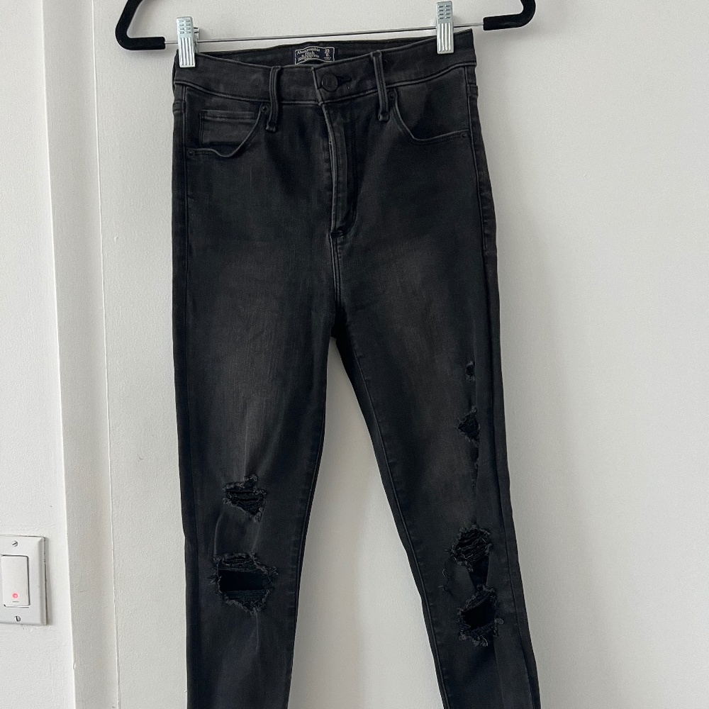 Abercrombie & Fitch - High-Waist Black Distressed Skinny Jeans